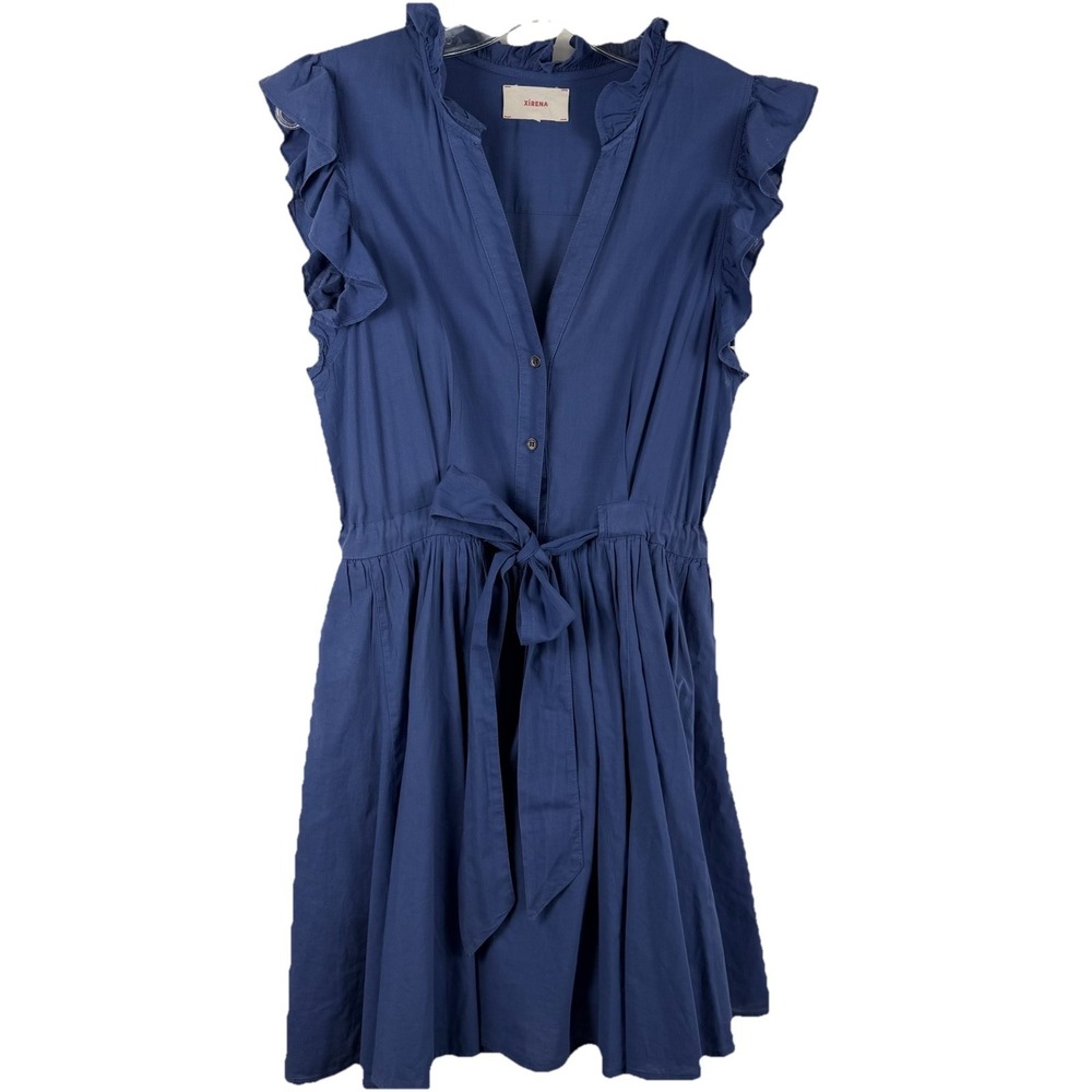 XiRENA Navy Blue Ruffled Sleeveless Mini Dress